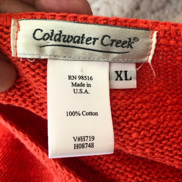 Coldwater Creek Red-Orange Sweater XL 100% Cotton V-Neck Pullover Relaxed Fit - Picture 5 of 6